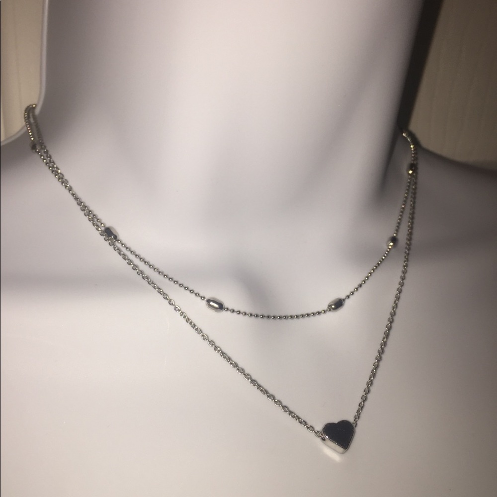 Adjustable silver heart layered necklace choker